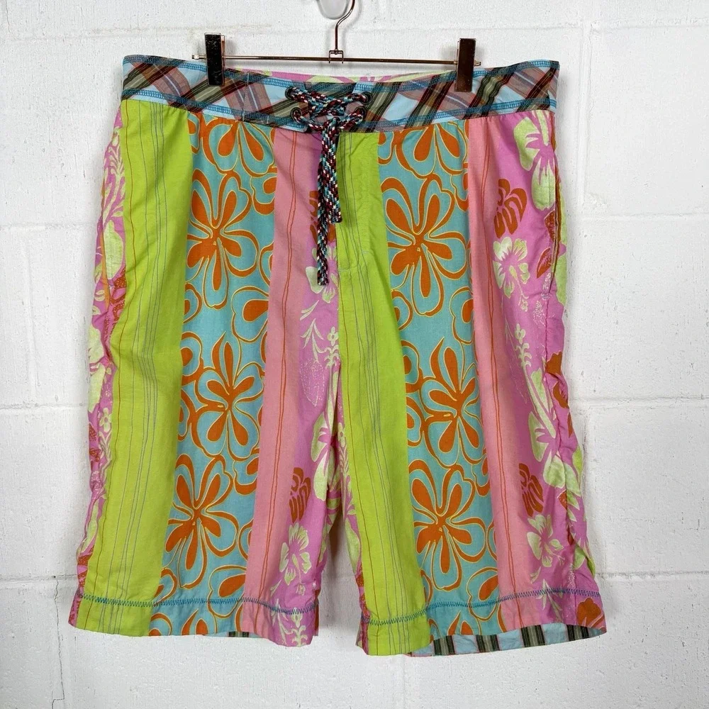 Robert Graham Men's Swim Board‎ Shorts Plaid Tropical Floral Multicolor Beach XL